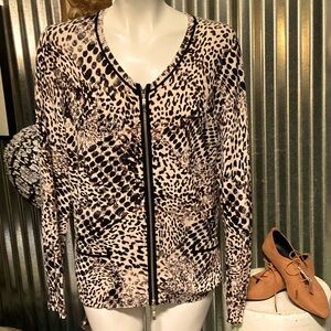 Leopard Print Women's rib knit.  Cardigan.  Leapord. Zip front twofront pockets